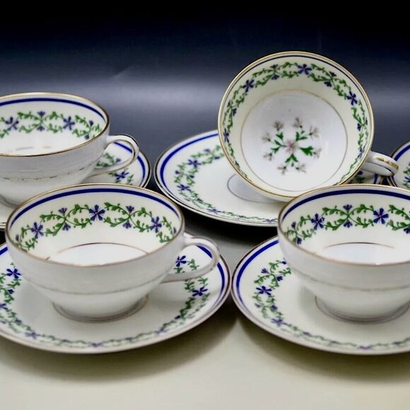 Set of 4 Charles Ahrenfeldt France Limoges Trocadero Tea Cups Saucers c1945-69 - Picture 1 of 7